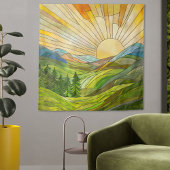 Mountain Sunrise Mozaïek Digitale Kunst Wandkleed