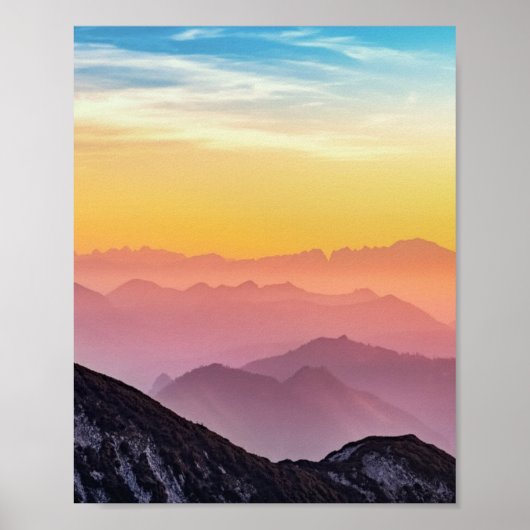 Mountain Sunrise Peaceful Colorful Inspirerend Poster (Voorkant)