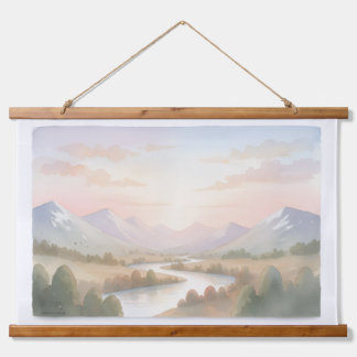 Mountain Sunrise Wall Art - Zachte pastel Waterver Hangend Wandkleed