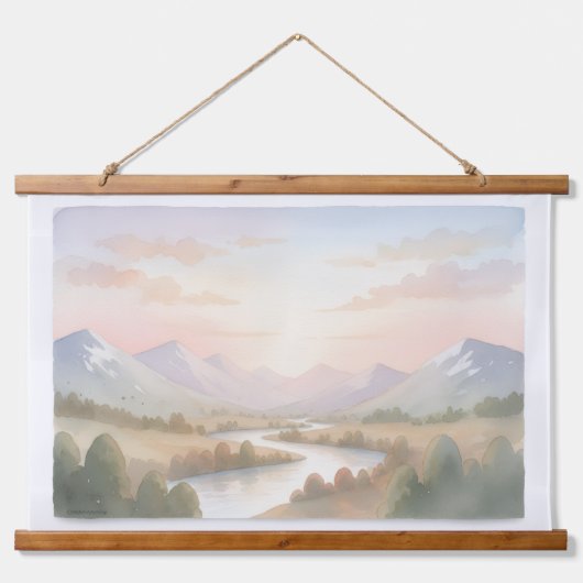 Mountain Sunrise Wall Art - Zachte pastel Waterver Hangend Wandkleed (Voorkant)