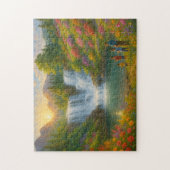 Mountain Sunrise Waterfall Puzzle – Family Fishing Legpuzzel (Verticaal)