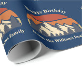 Mountain Sunset Birthday Custom Blue Forest Natuur Cadeaupapier (Rol Hoek)