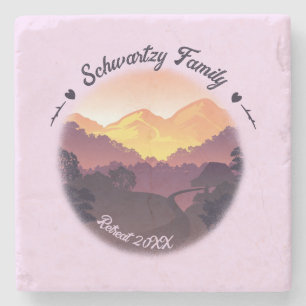 Mountain Sunset Boerderij Retraite Paarse Stenen Onderzetter