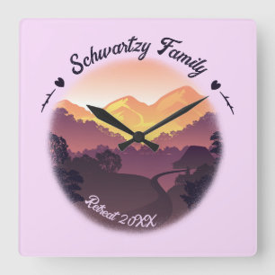  Mountain Sunset Boerderij Retraite Paarse Vierkante Klok