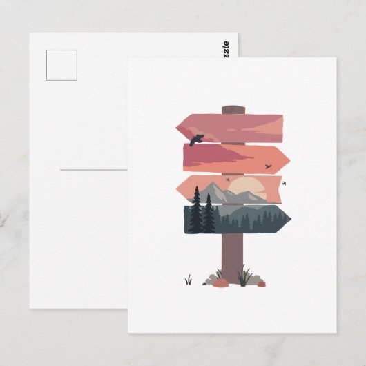  Mountain Sunset Exken Sign Post Briefkaart (Voorkant / Achterkant)