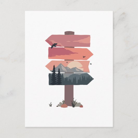 Mountain Sunset Exken Sign Post Briefkaart (Voorkant)