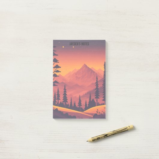 Mountain Sunset Forest Landschap Aangepast Post-it® Notes (Op bureau)