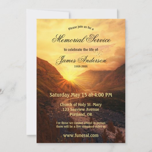 Mountain Sunset Funeral Memorial Service Kaart (Voorkant)