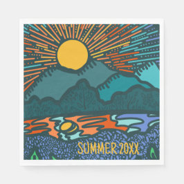 Mountain sunset gepersonaliseerde camping picknick servet