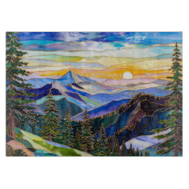 Mountain Sunset Glass Cutting Board Decor Snijplank