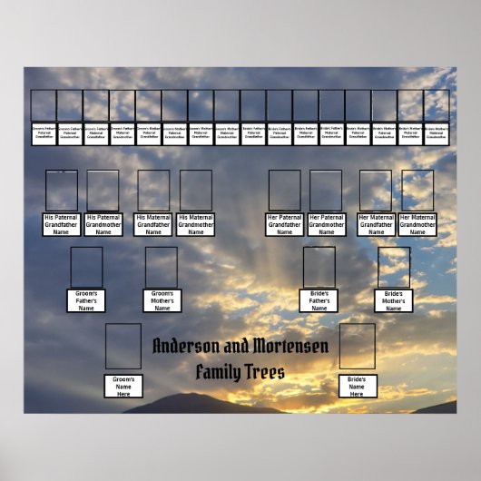 Mountain Sunset Golden Rays Foto Two Family Trees Poster (Voorkant)