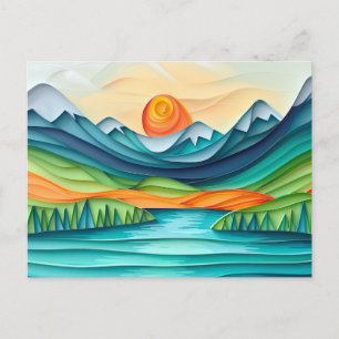  Mountain Sunset Lake Landscape Abstract Briefkaart