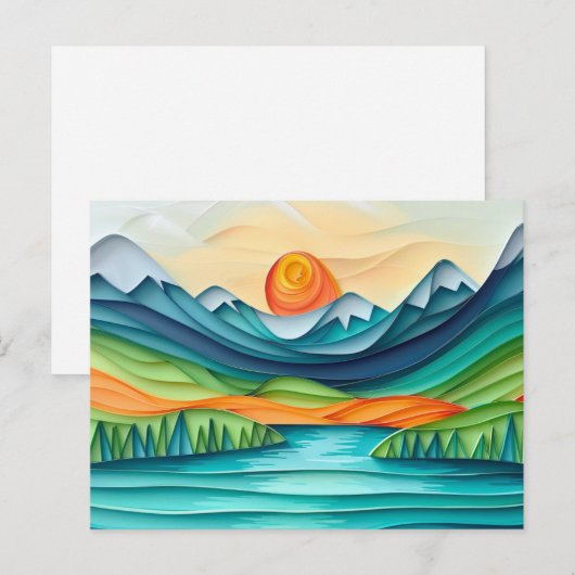  Mountain Sunset Lake Landscape Abstract Briefkaart (Voorkant / Achterkant)