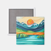  Mountain Sunset Lake Landscape Abstract Magneet (Voorkant / Achterkant)