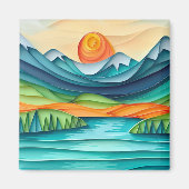  Mountain Sunset Lake Landscape Abstract Magneet (Voorkant)