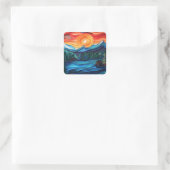  Mountain Sunset Lake Landscape Abstract Vierkante Sticker (Tas)