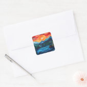  Mountain Sunset Lake Landscape Abstract Vierkante Sticker (Envelop)