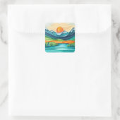  Mountain Sunset Lake Landscape Abstract Vierkante Sticker (Tas)
