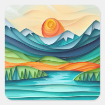 Mountain Sunset Lake Landscape Abstract