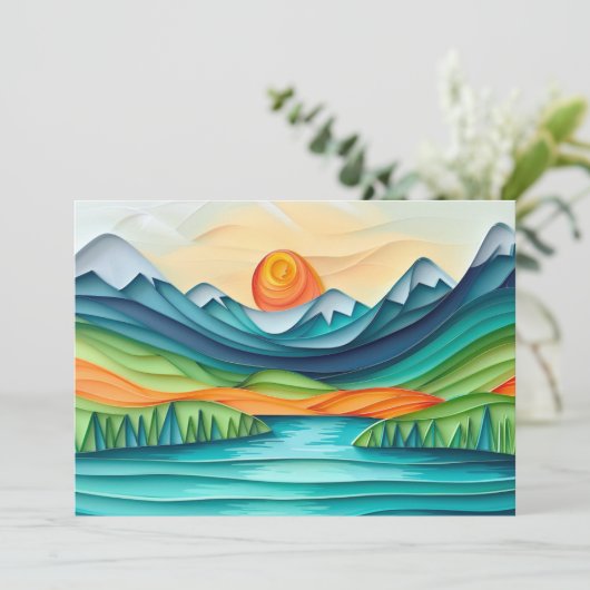 Mountain Sunset Lake Landscape Print of Digitaal Kaart (Staand voorkant)