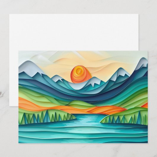 Mountain Sunset Lake Landscape Print of Digitaal Kaart (Voorkant / Achterkant)