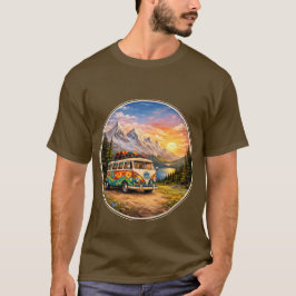 Mountain Sunset Lake Scene | Retro Hippie Van Life T-shirt