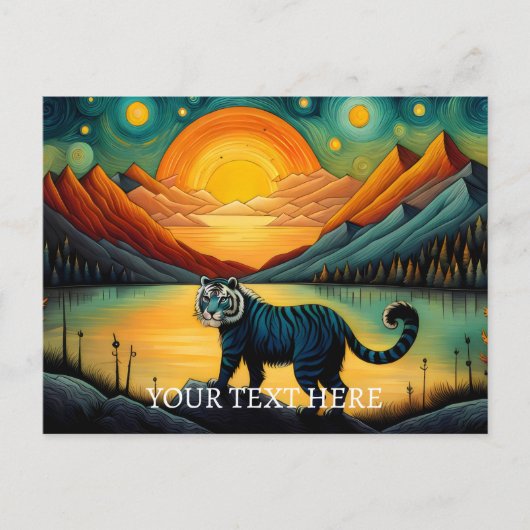 Mountain Sunset Lake Uitzicht Tijger Briefkaart (Voorkant)