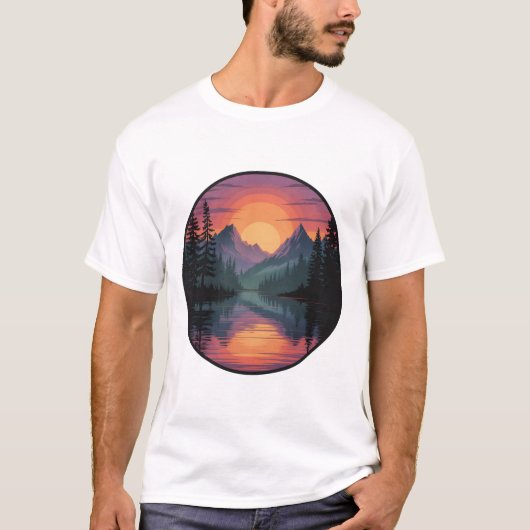 Mountain Sunset Nature Scene T‑Shirt design T-shirt (Voorkant)