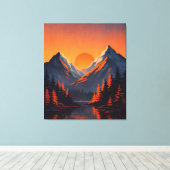 Mountain Sunset Reflection Fiery Orange Sky  Canvas Afdruk (Insitu (Houten vloer))