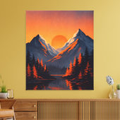 Mountain Sunset Reflection Fiery Orange Sky  Canvas Afdruk (Insitu (Woonkamer))