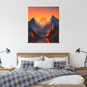 Mountain Sunset Reflection Fiery Orange Sky  Canvas Afdruk (Insitu (Slaapkamer))