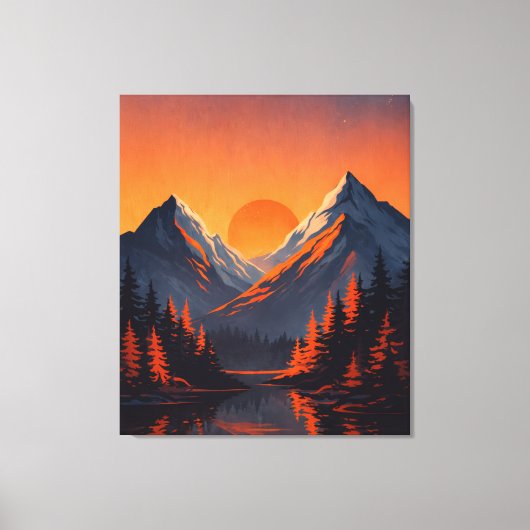 Mountain Sunset Reflection Fiery Orange Sky  Canvas Afdruk (Voorkant)