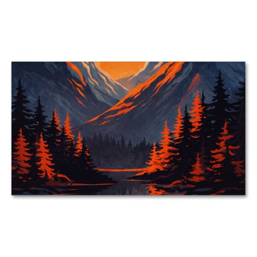 Mountain Sunset Reflection Fiery Orange Sky  Magnetisch Visitekaartje (Voorkant)