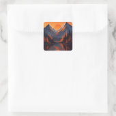 Mountain Sunset Reflection Fiery Orange Sky Vierkante Sticker (Tas)