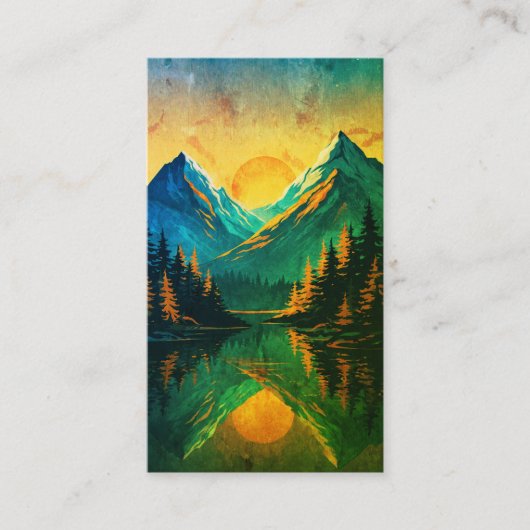 Mountain Sunset Reflection Fiery Orange Sky  Visitekaartje (Voorkant)