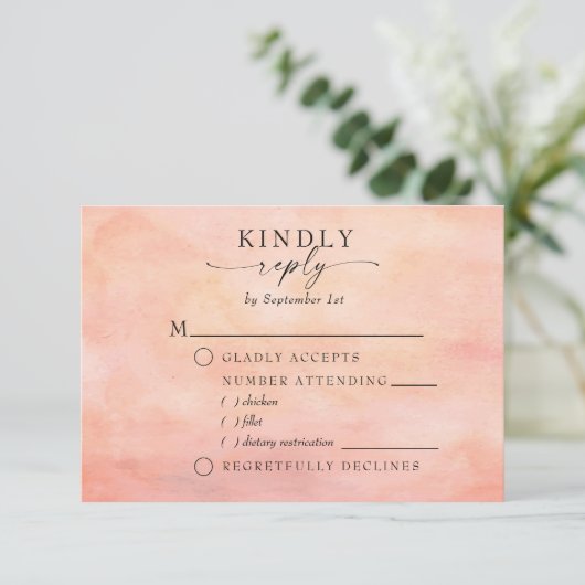 Mountain Sunset Rustic Waterverf Meal Choice RSVP Kaartje (Staand voorkant)