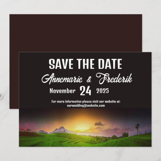 Mountain Sunset Rustiek Save The Date (Voorkant / Achterkant)