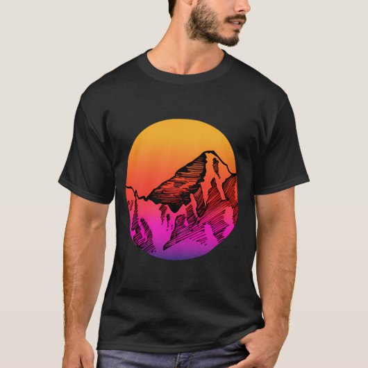 Mountain Sunset Silhouet Potlood Art T-shirt (Voorkant)