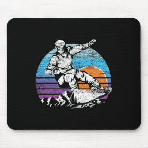 Mountain Sunset Snowboarden Wintersport Retro S Muismat