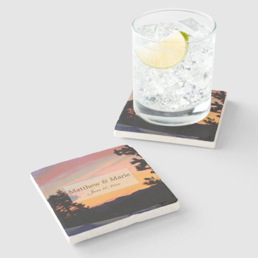 Mountain Sunset Stenen Onderzetter (Zijkant)