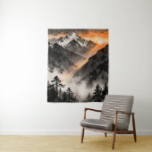Mountain Sunset Tapestry | Golden Light Ink Art  Wandkleed (In situ)