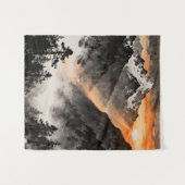 Mountain Sunset Tapestry | Golden Light Ink Art  Wandkleed (Voorkant (horizontaal))