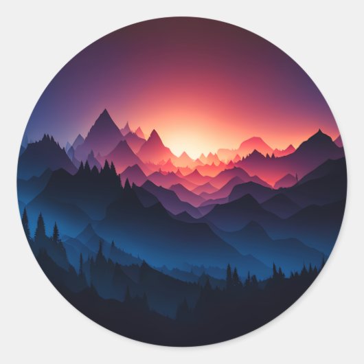 Mountain Sunset Vector Kunst Ronde Sticker (Voorkant)
