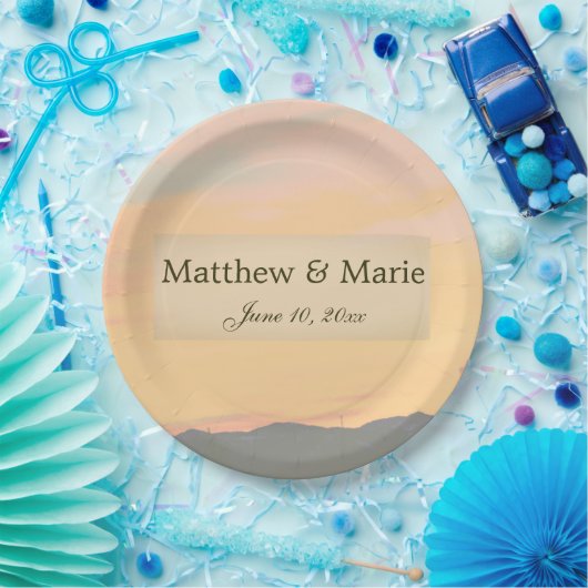 Mountain Sunset Wedding Papieren Bordje (Feest)