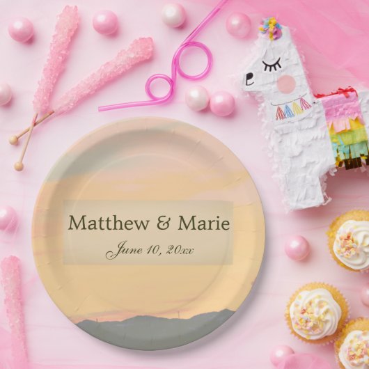 Mountain Sunset Wedding Papieren Bordje (Feest)