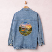 Mountain Sunset Wildflowers Retro Hippie Van Life Denim Jacket (Hangar)