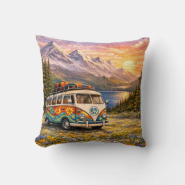 Mountain Sunset Wildflowers Retro Hippie Van Life Kussen