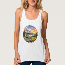 Mountain Sunset Wildflowers Retro Hippie Van Life Tanktop