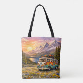 Mountain Sunset Wildflowers Retro Hippie Van Life Tote Bag (Achterkant)