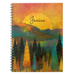 Mountain Sunshine Personalize Name Blue Green Gold Notitieboek